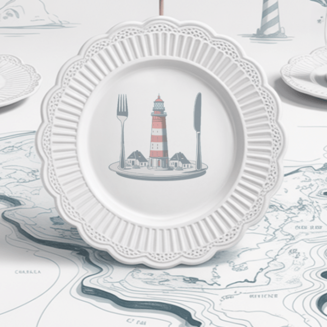 Illustration_Karte_Essen_Wasser_Leutchturm_gasthof_hoyerswortauf_Teller_Pins